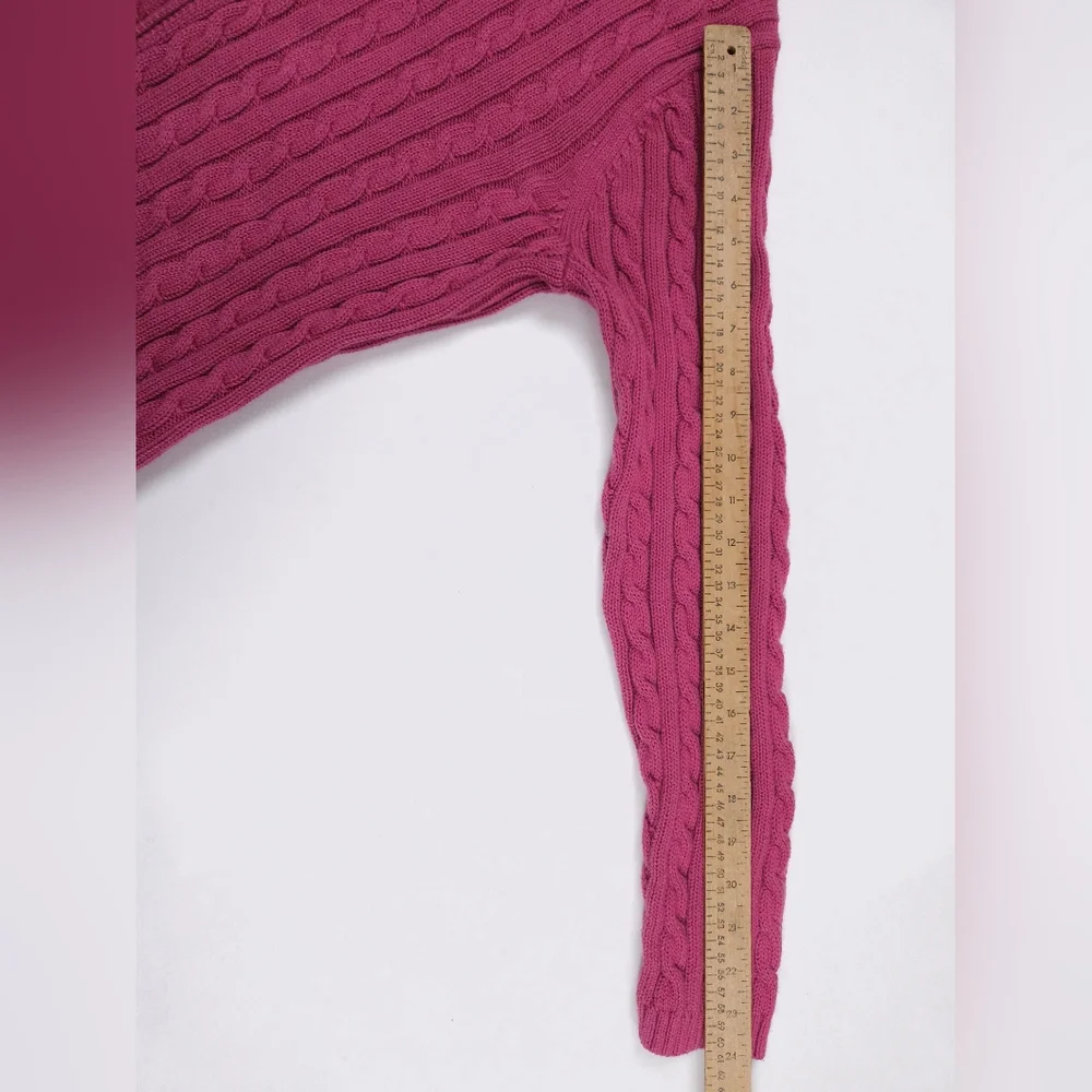 L.L. Bean Raspberry Cable Knit Cardigan - Picture 8 of 15